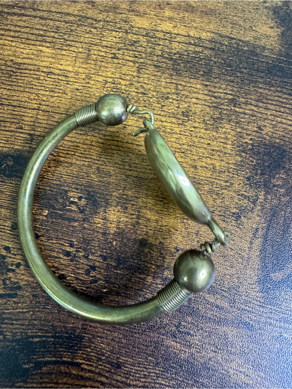 Hand Crafted Brass Bracelet with Green and Gold Inlay - Modernist - Picture 9 of 10